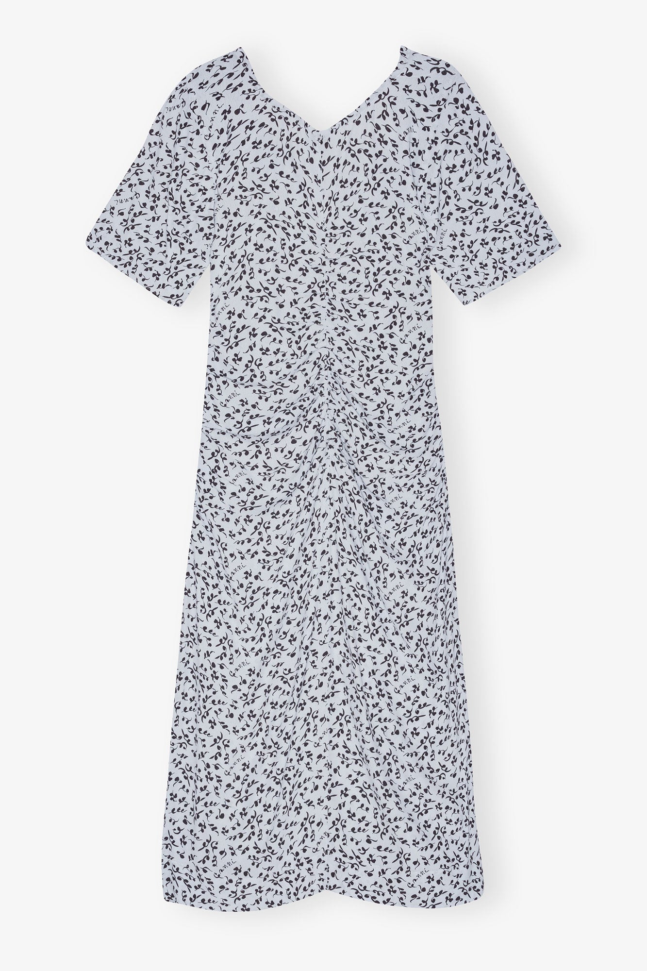 Printed Crepe Gathered U-neck Midi Dress | Heather