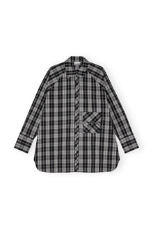 Checkered Cotton Oversized Raglan Shirt | Black