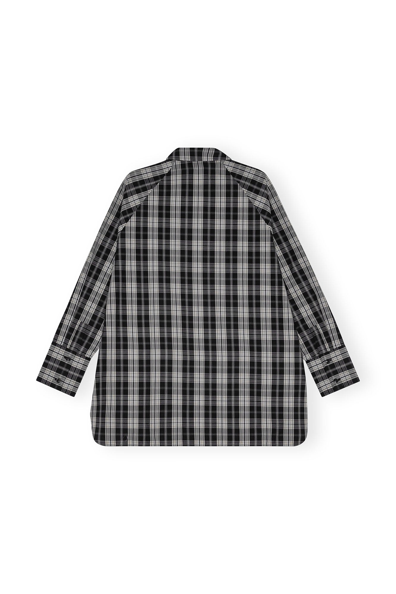 Checkered Cotton Oversized Raglan Shirt | Black