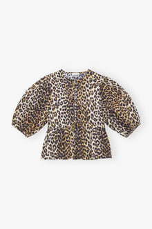 Cotton Poplin Peplum Tie Blouse | Leopard