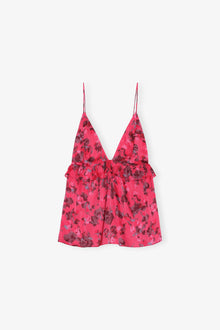 Printed Satin Strap Top | Raspberry Wine