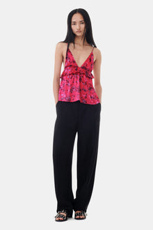 Printed Satin Strap Top | Raspberry Wine