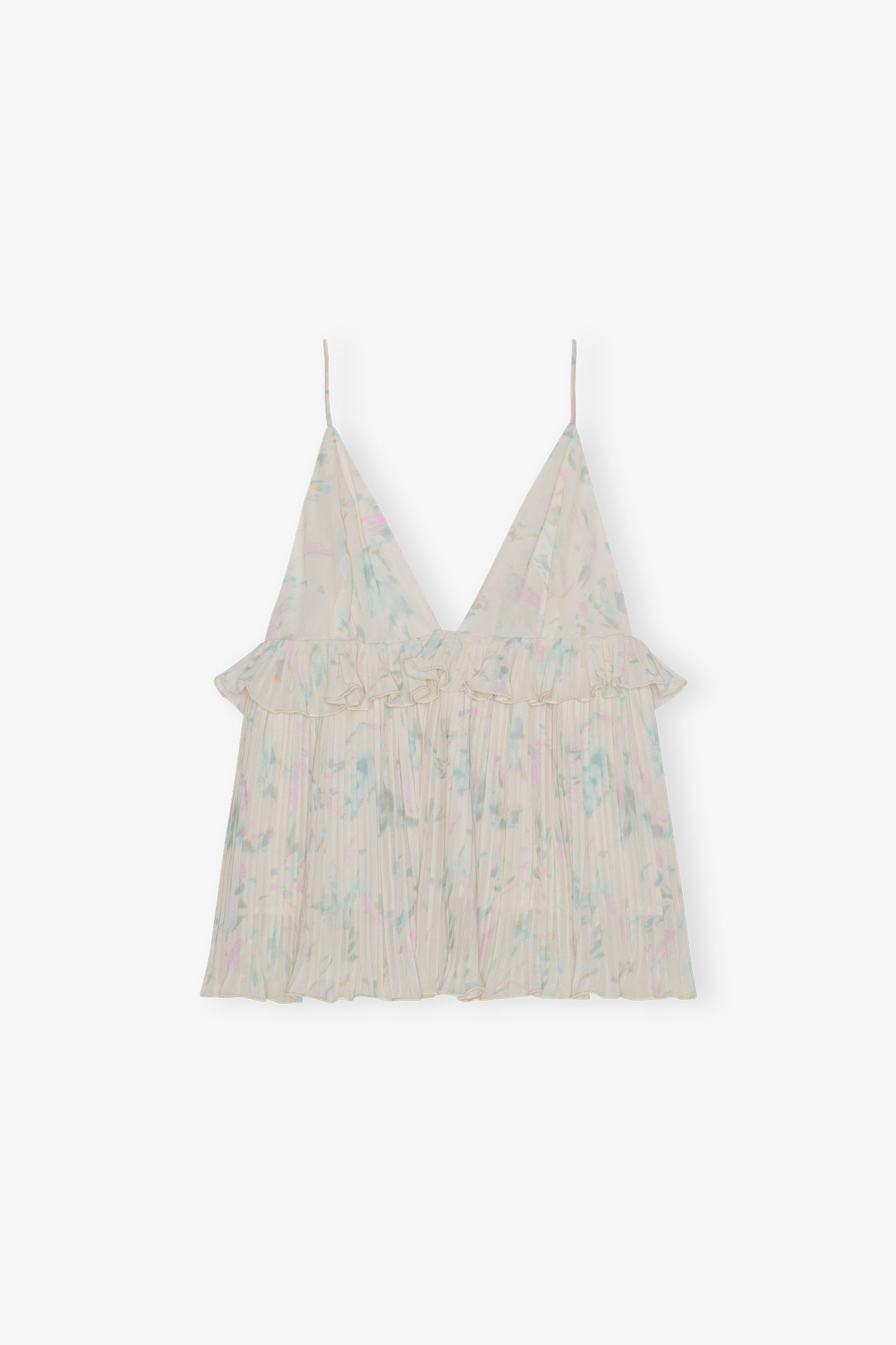 Pleated Georgette Strap Top | Tofu