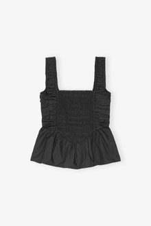 Cotton Poplin Smock Strap Top | Black
