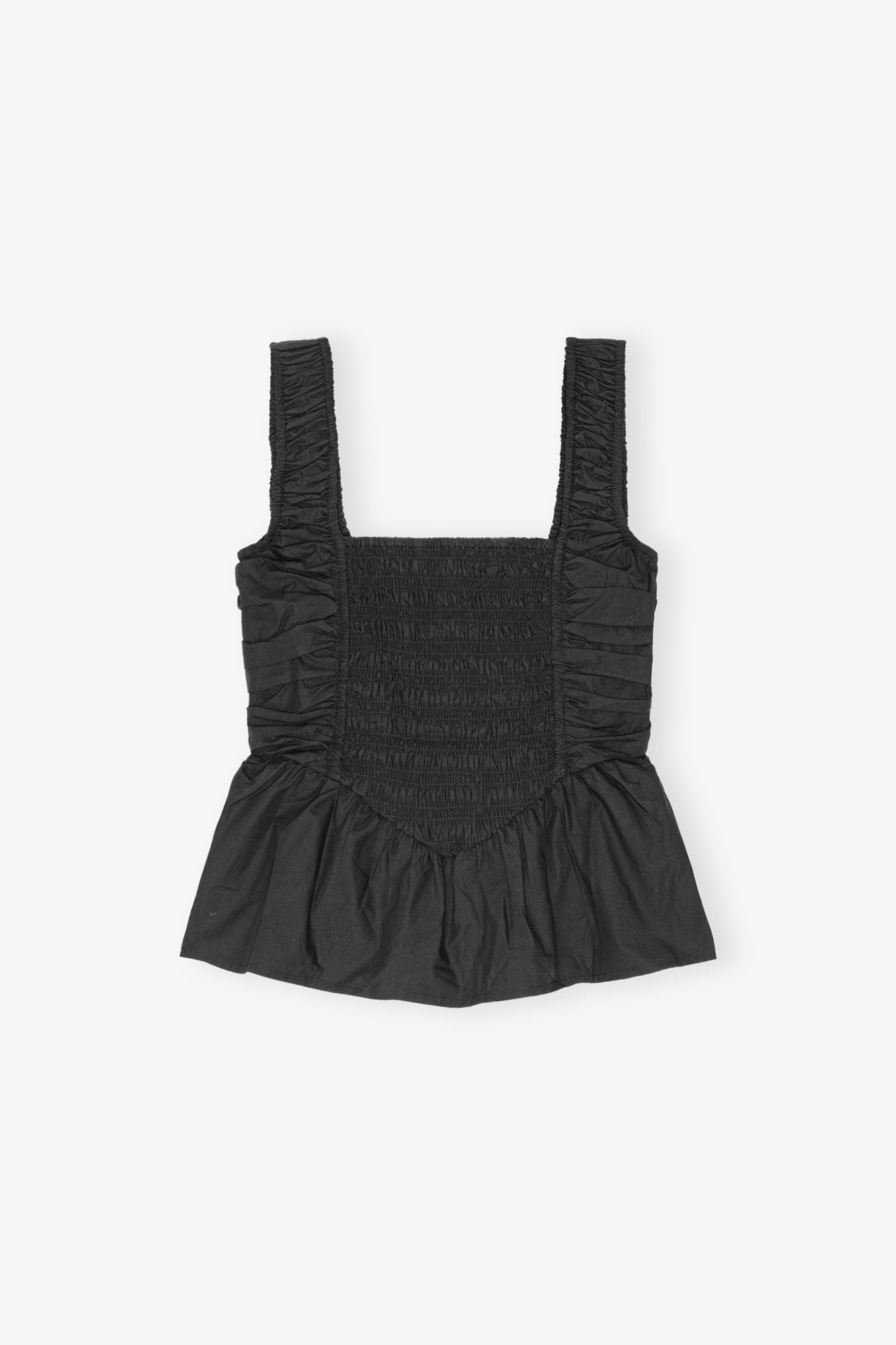 Cotton Poplin Smock Strap Top | Black