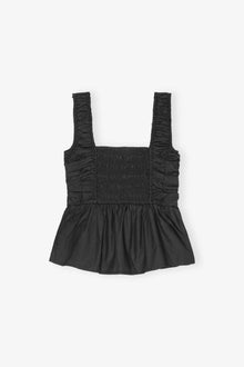 Cotton Poplin Smock Strap Top | Black