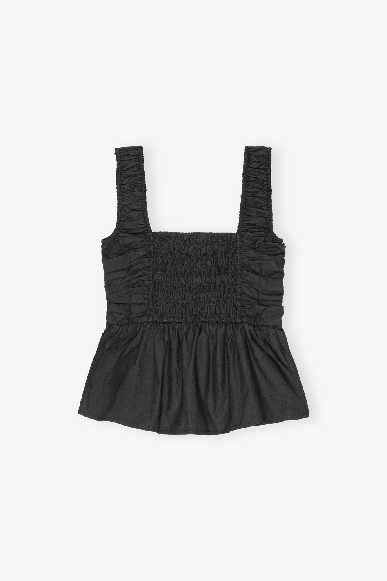 Cotton Poplin Smock Strap Top | Black