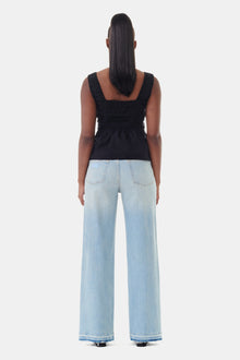 Cotton Poplin Smock Strap Top | Black