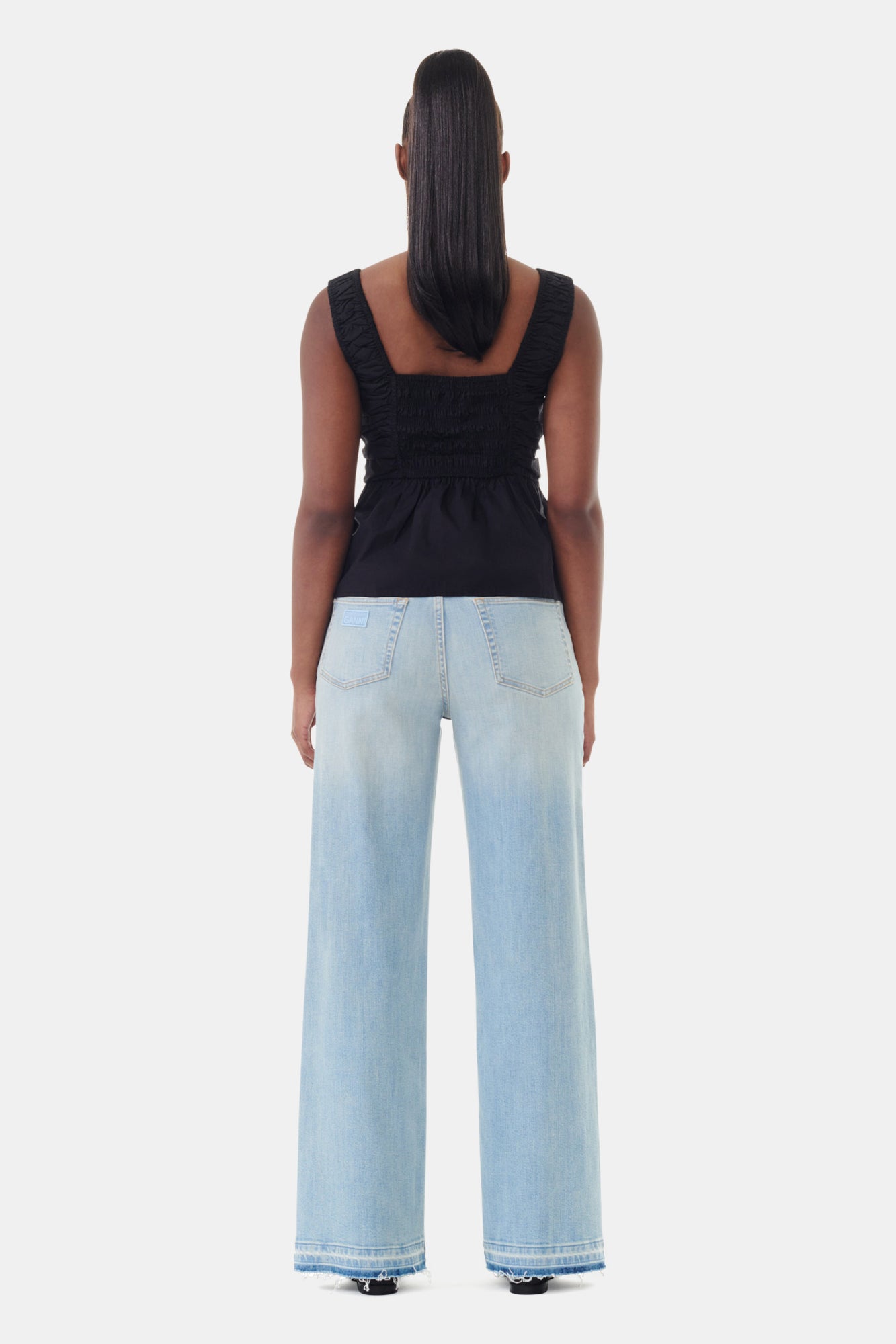 Cotton Poplin Smock Strap Top | Black