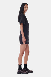 Cotton Poplin Wrap Mini Dress | Black