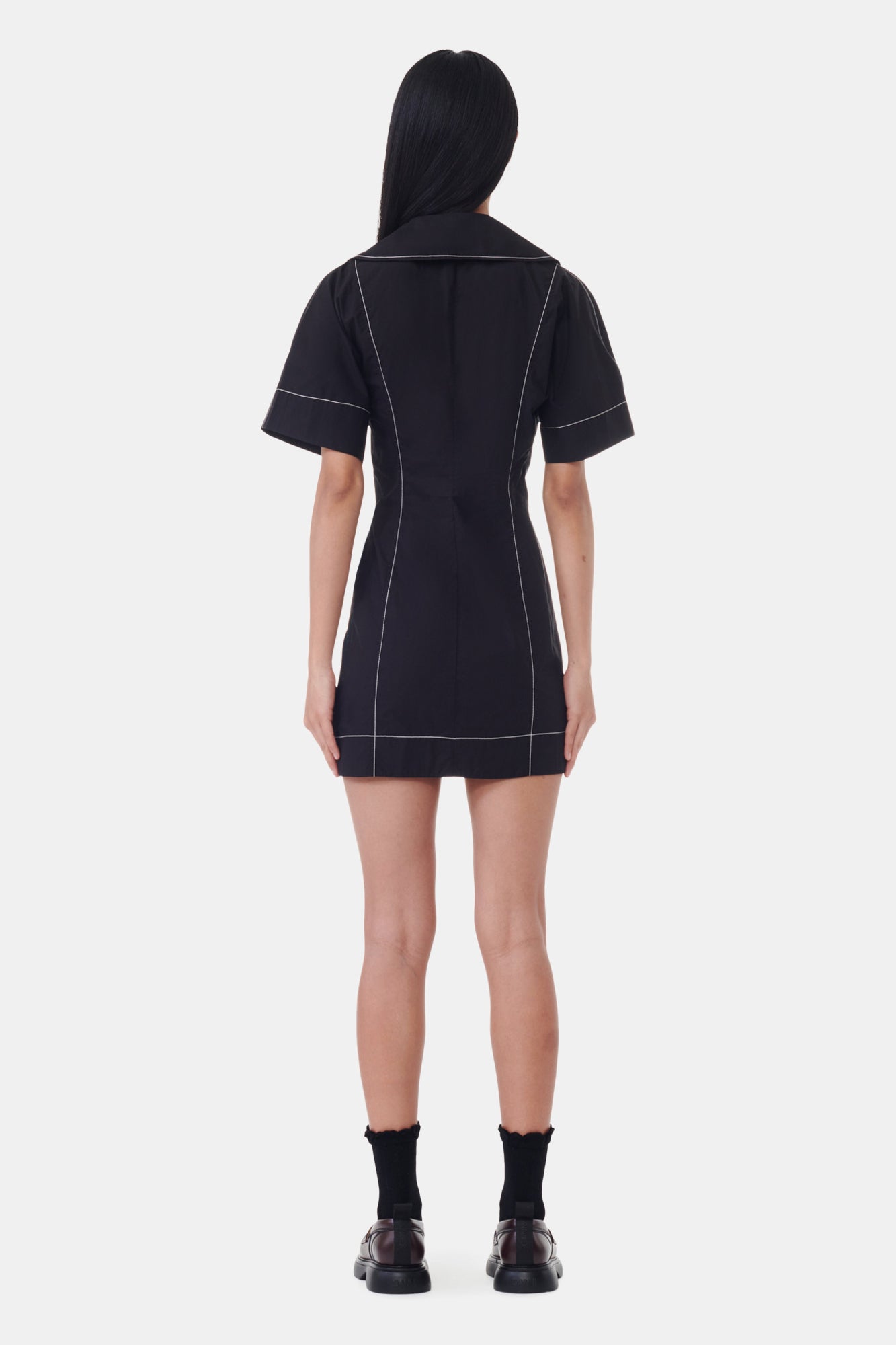 Cotton Poplin Wrap Mini Dress | Black