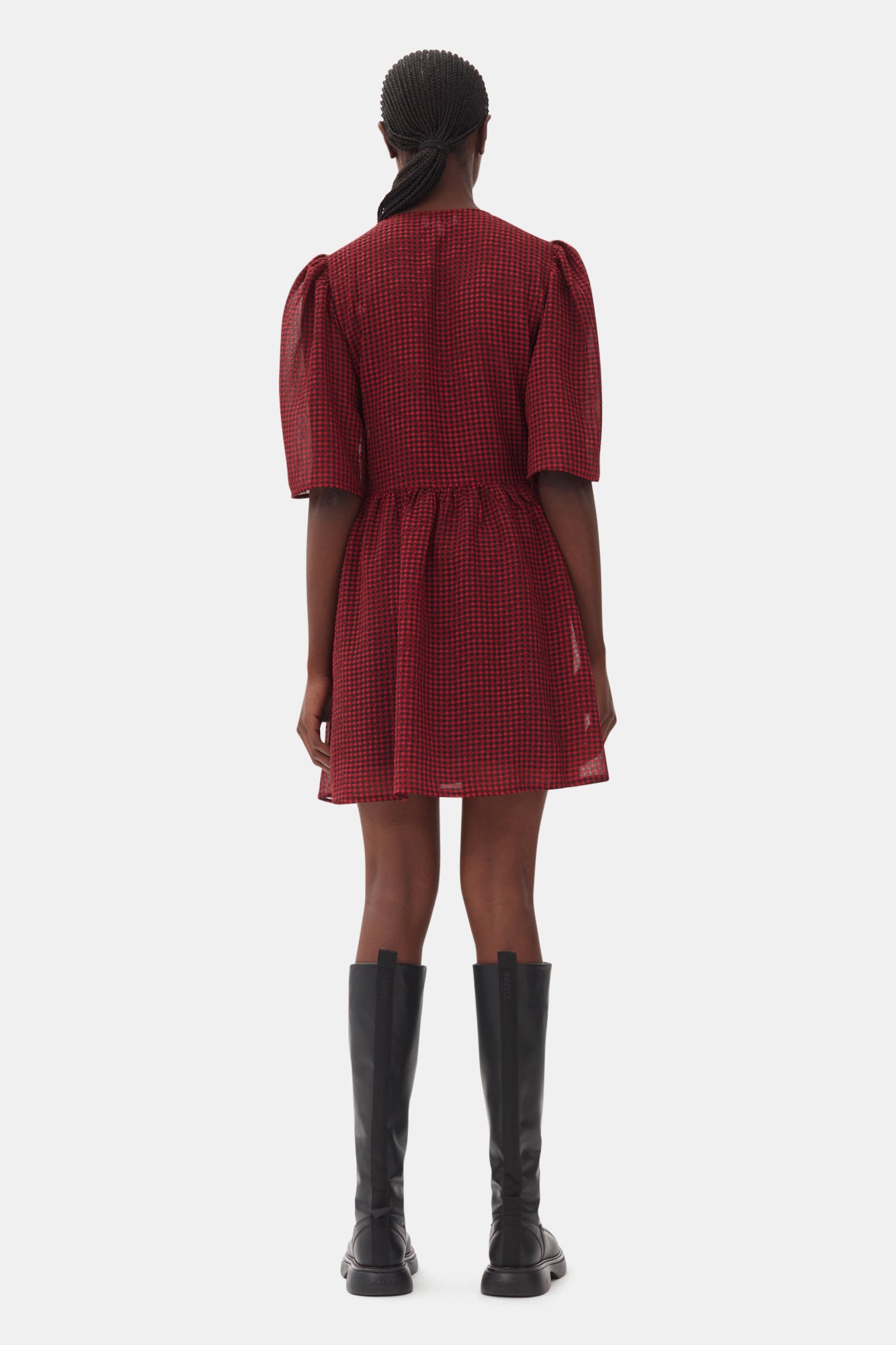 Sheer Fluid Check Tie String Wrap Dress | Winery