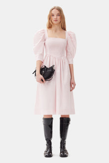 Cotton Poplin Open Neck Smock Dress | Chalk Pink