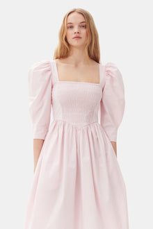 Cotton Poplin Open Neck Smock Dress | Chalk Pink
