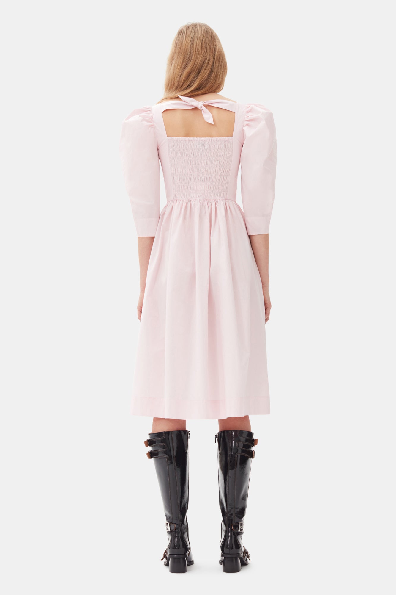 Cotton Poplin Open Neck Smock Dress | Chalk Pink