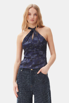 Printed Satin Top | Peacoat