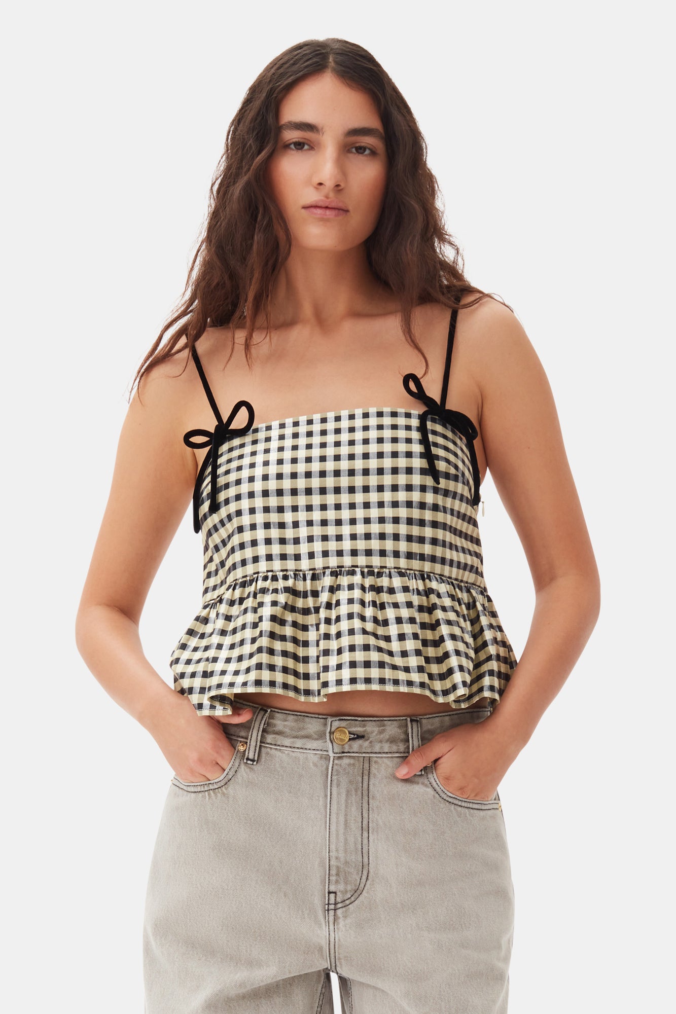 Shiny Check Jacquard Top | Lemon Icing