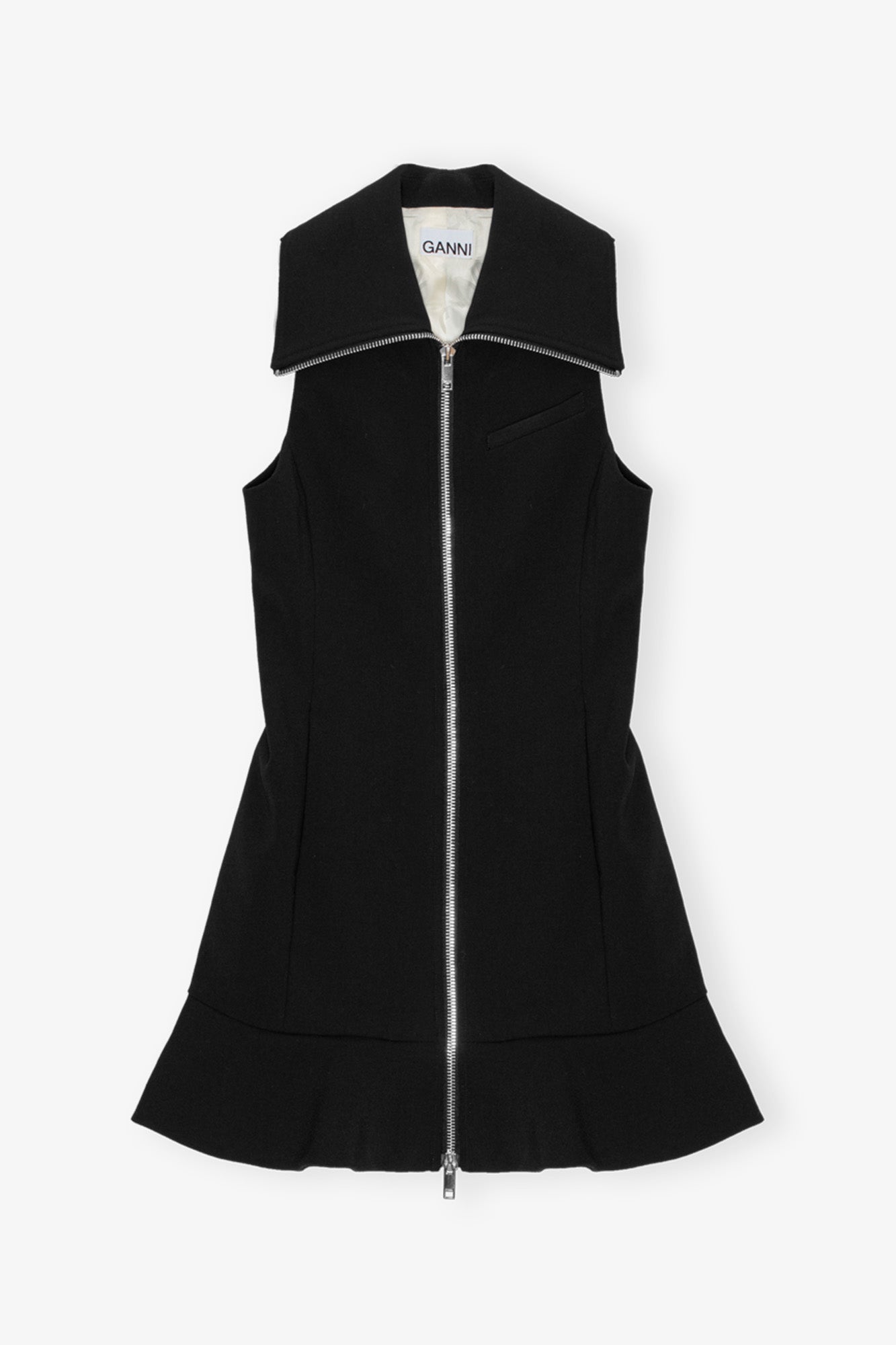 Bonded Crepe Zip Closure Mini Dress | Black