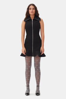 Bonded Crepe Zip Closure Mini Dress | Black