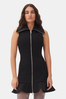 Bonded Crepe Zip Closure Mini Dress | Black