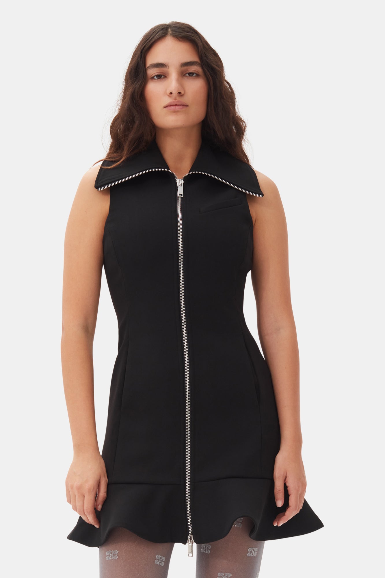 Bonded Crepe Zip Closure Mini Dress | Black