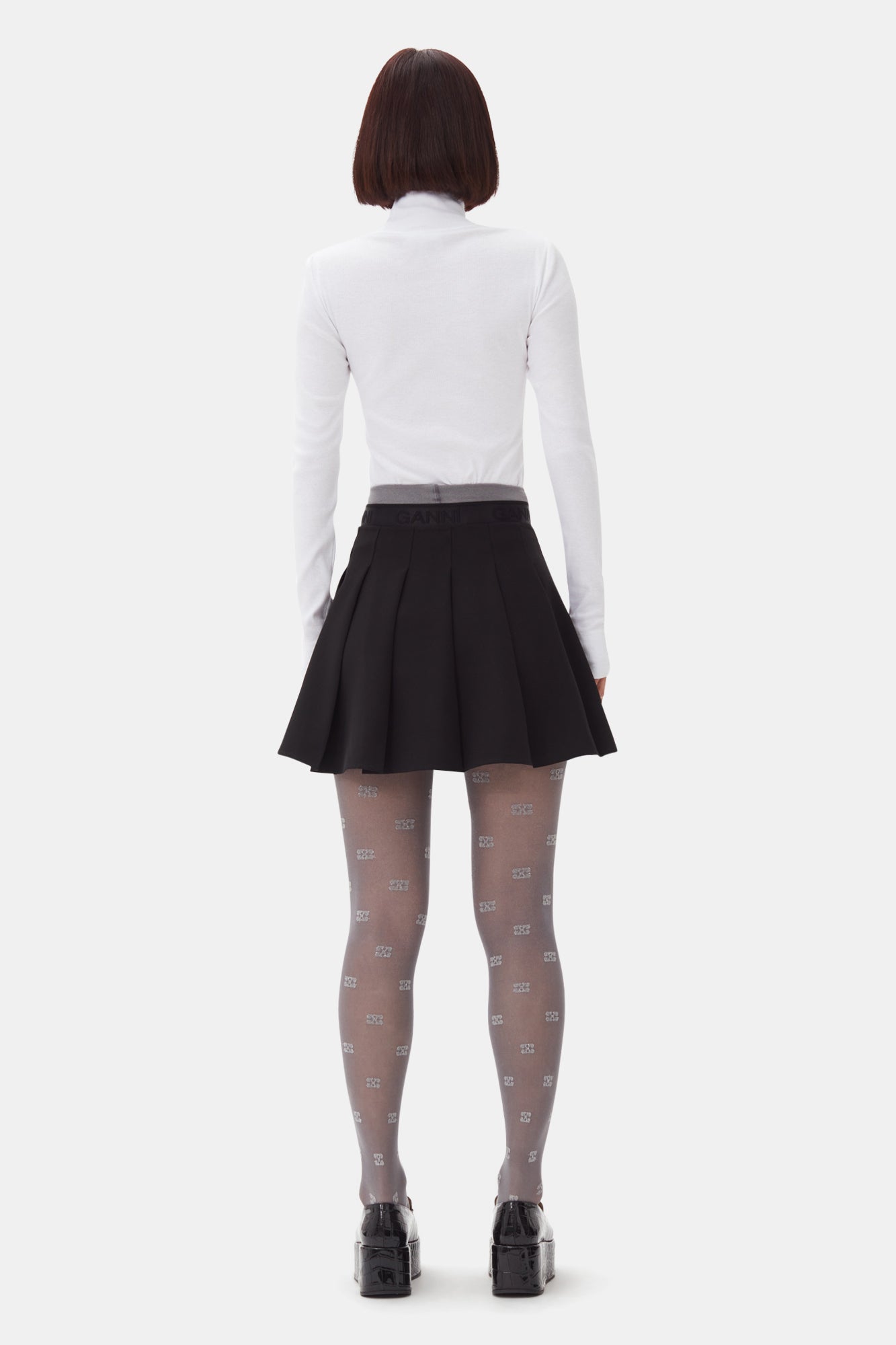 Light Twill Pleated Mini Skirt | Black