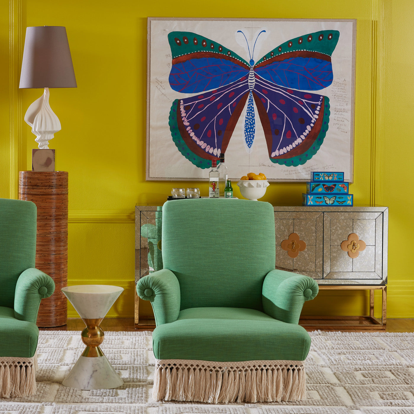 botanist lacquer box collection delphine credenza paule marrot butterfly blue print - styled view