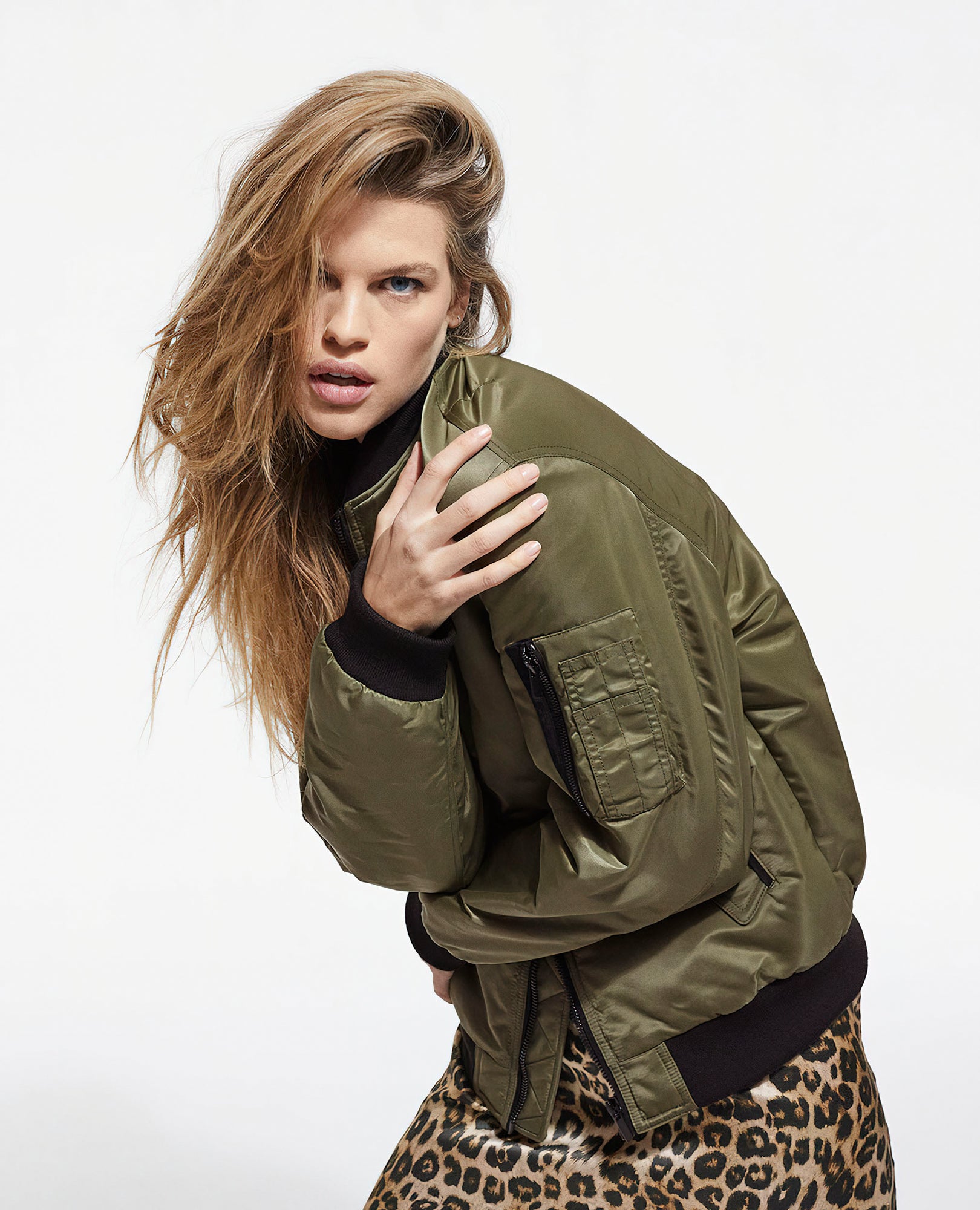 Bomber Jacket With Leopard Lining | Women | Khaki