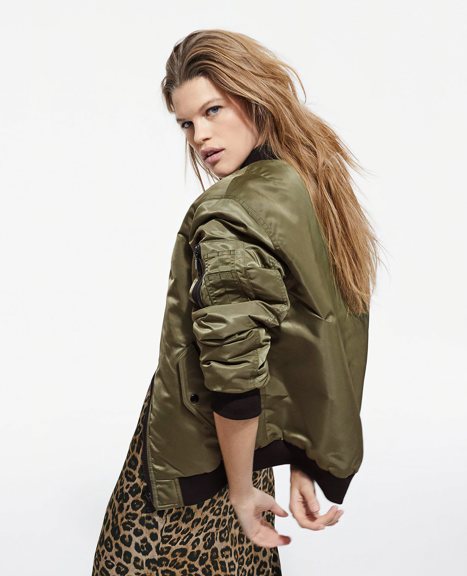 Bomber Jacket With Leopard Lining | Women | Khaki