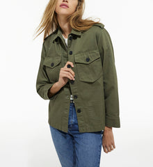 Khaki Overshirt With Leopard Print Lining | Women | Olive Night