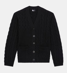 Cable Knit Wool Cardigan | Women | Black