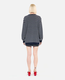 Striped Wool Cardigan | Women | White x Blue