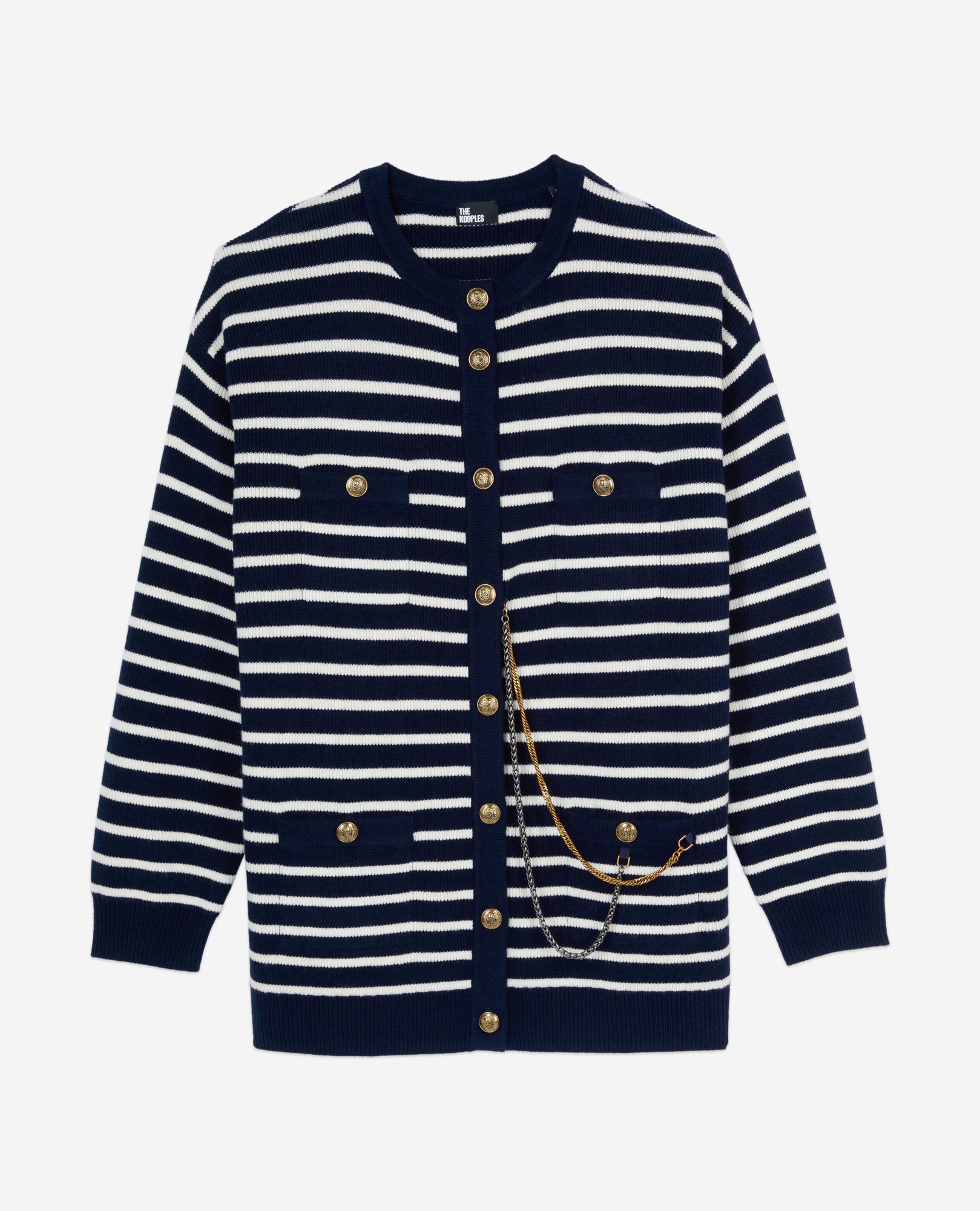 Striped Wool Cardigan | Women | White x Blue