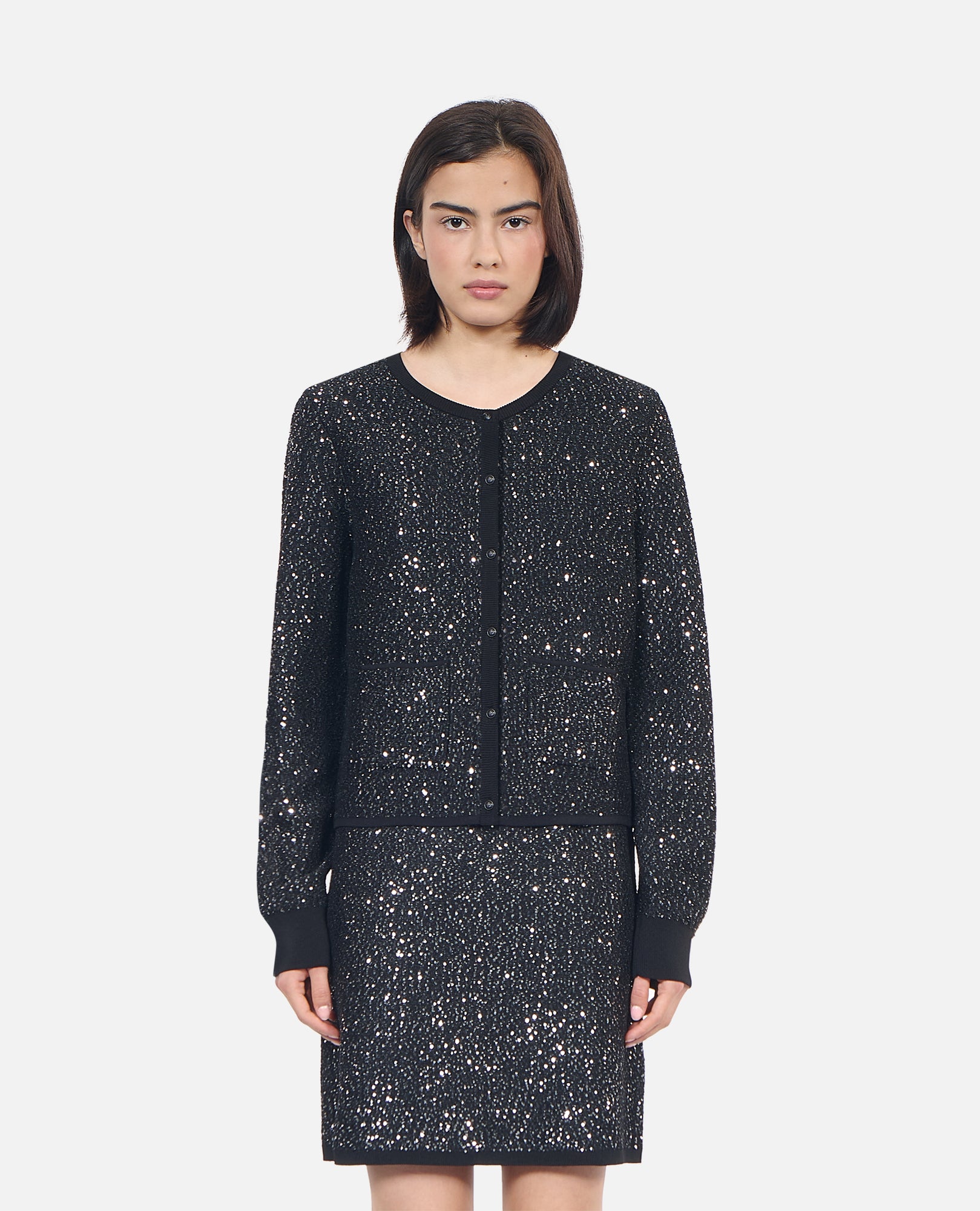 Sequined Knit Cardigan | Women | Black