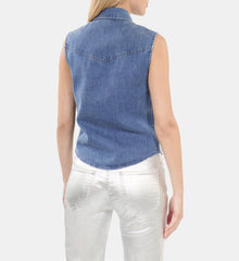 Sleeveless Blue Denim Shirt | Women | Rapiece