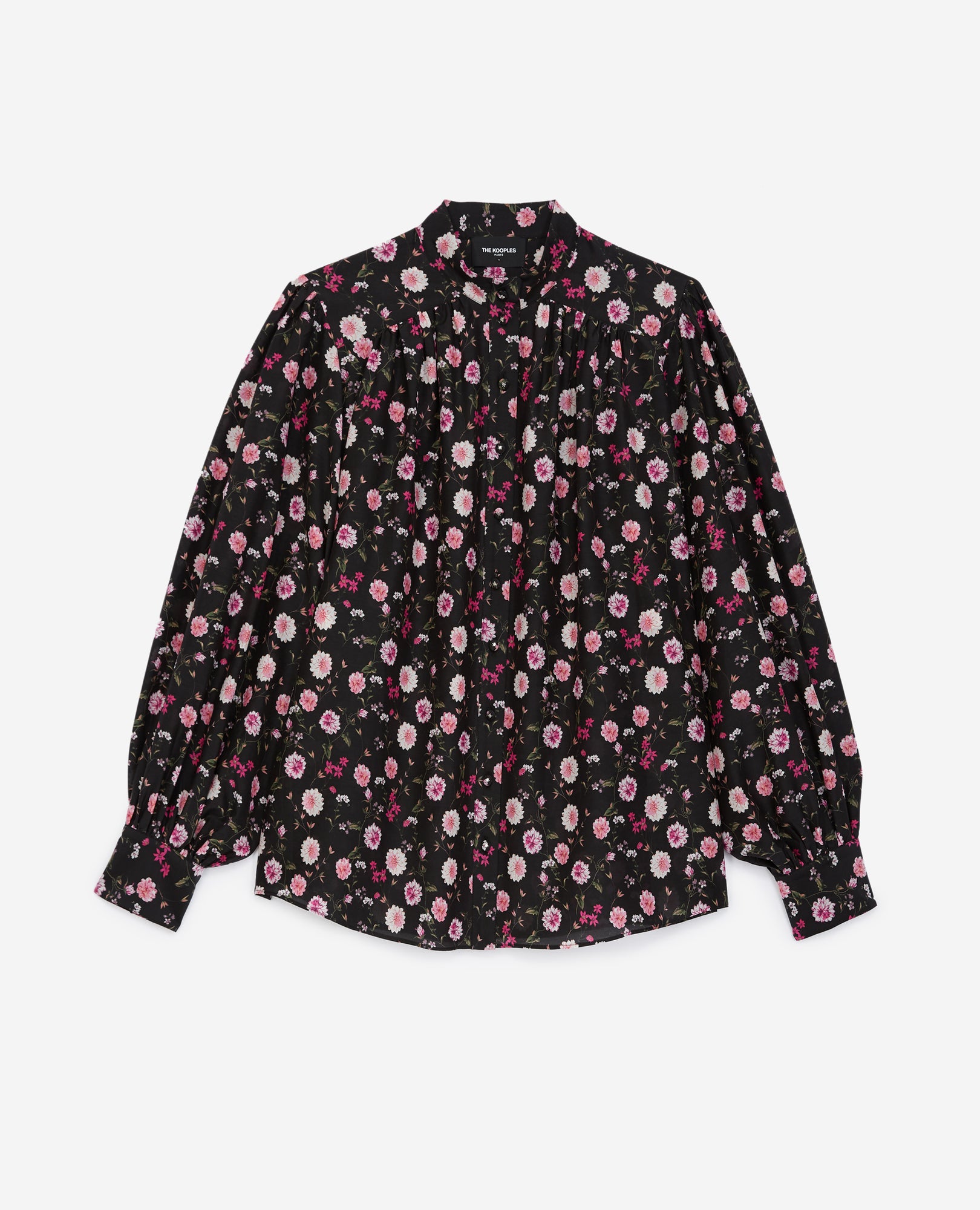 Frilly Floral-Print Shirt | Women | Black x Pink