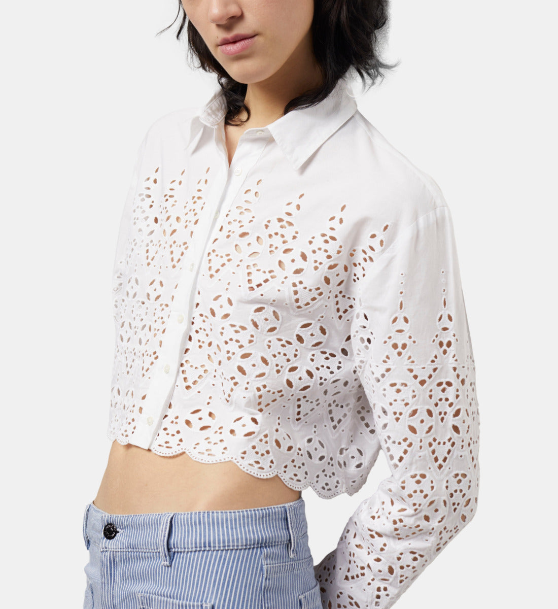 Short Shirt With Broderie Anglaise | Women | White