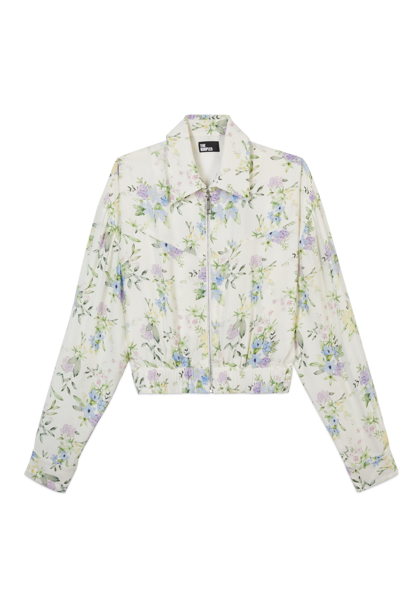 Floral Print Shirt With Zipper | Women | Light Blue x White