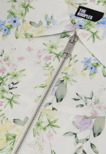 Floral Print Shirt With Zipper | Women | Light Blue x White