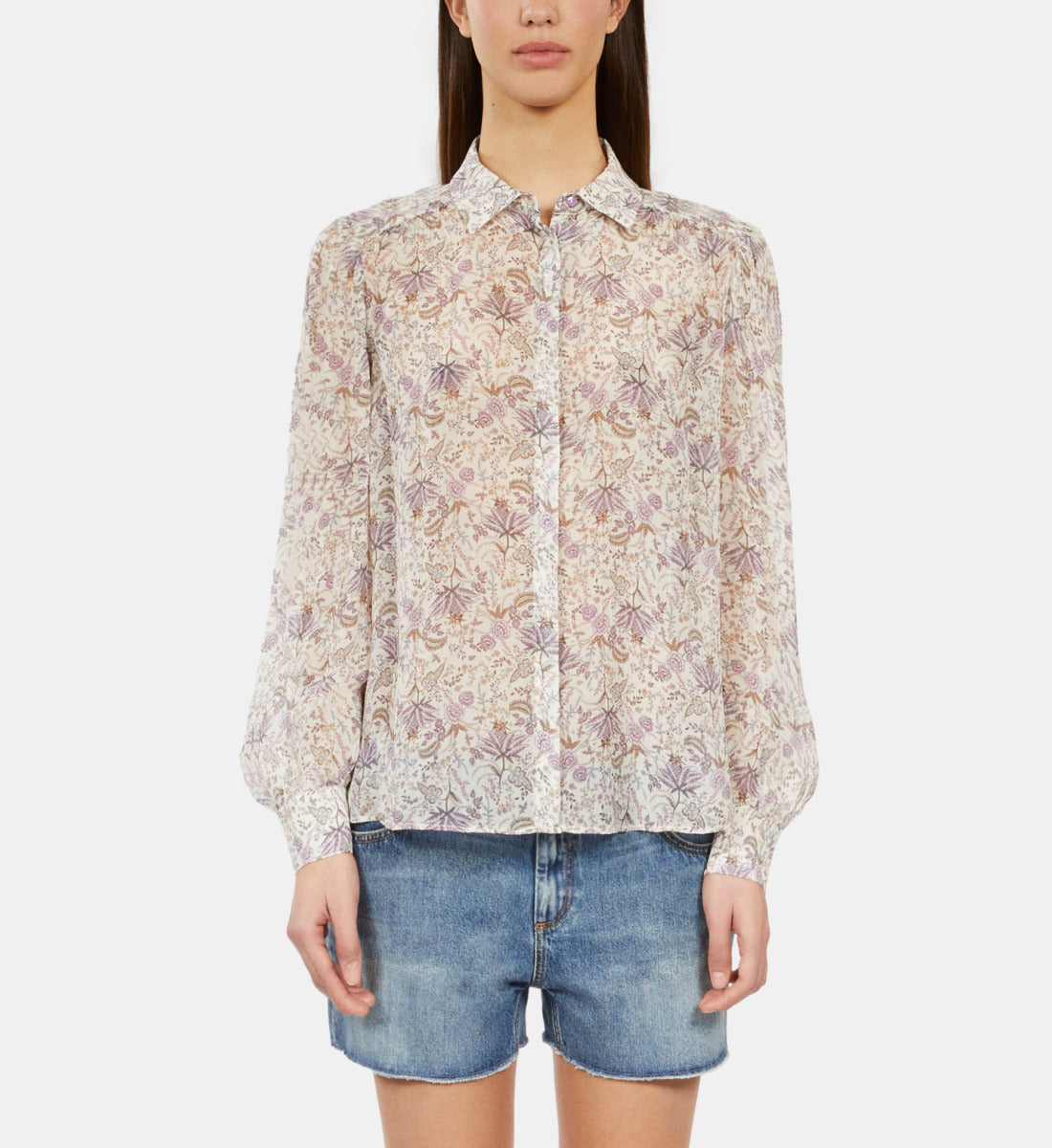 Lilac Floral Print Long Sleeve Shirt | Women | Ecru x Mauve Chalk