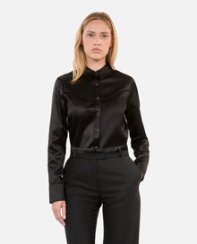 Western-Style Satin Shirt | Women | Black