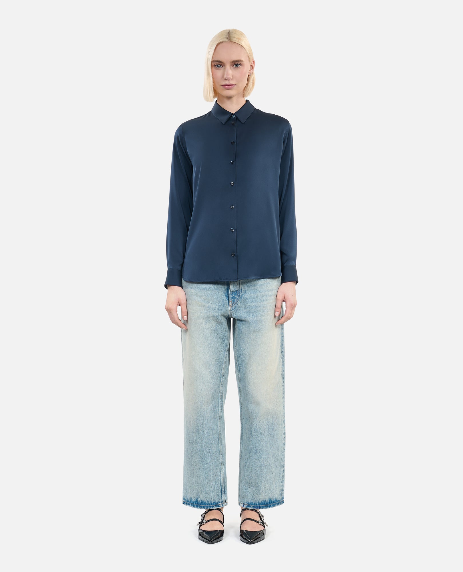 Blue Silk Shirt | Women | Dark Navy