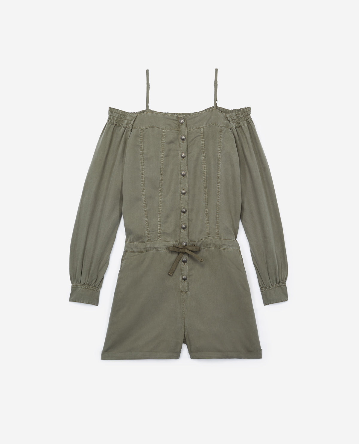 Lyocel Jumpsuit With Bare Shoulders And Chest Plits | Women | Army Khaki