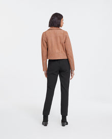 Suede Leather Zipped Biker Jacket | Women | Camel