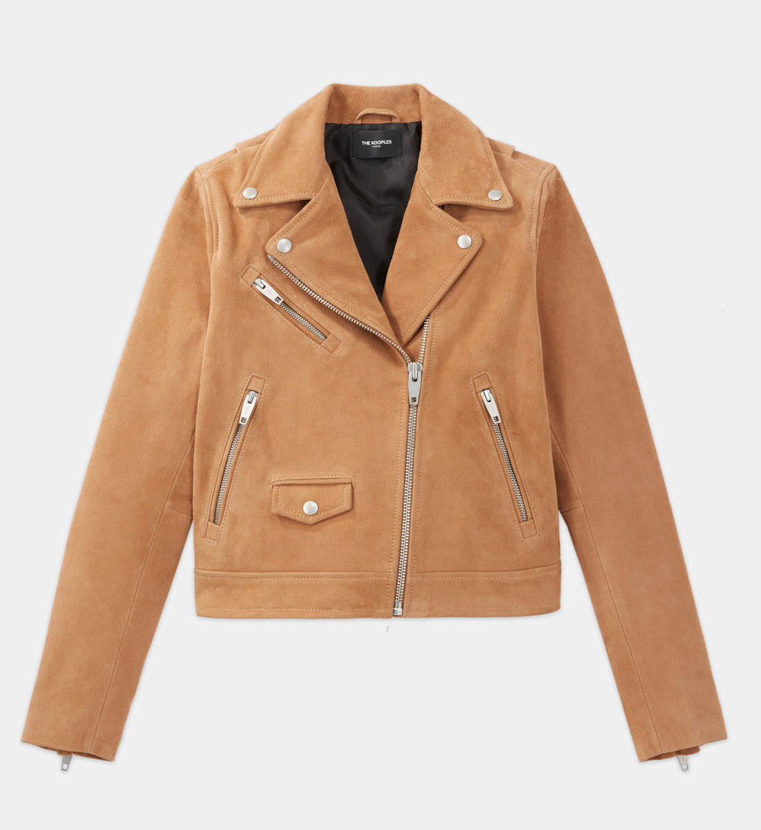 Suede Leather Zipped Biker Jacket | Women | Camel