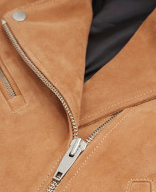 Suede Leather Zipped Biker Jacket | Women | Camel