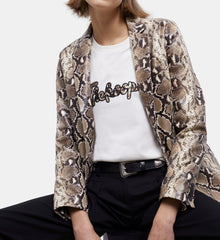 Snakeskin-Effect Leather Jacket | Women | Python Beige