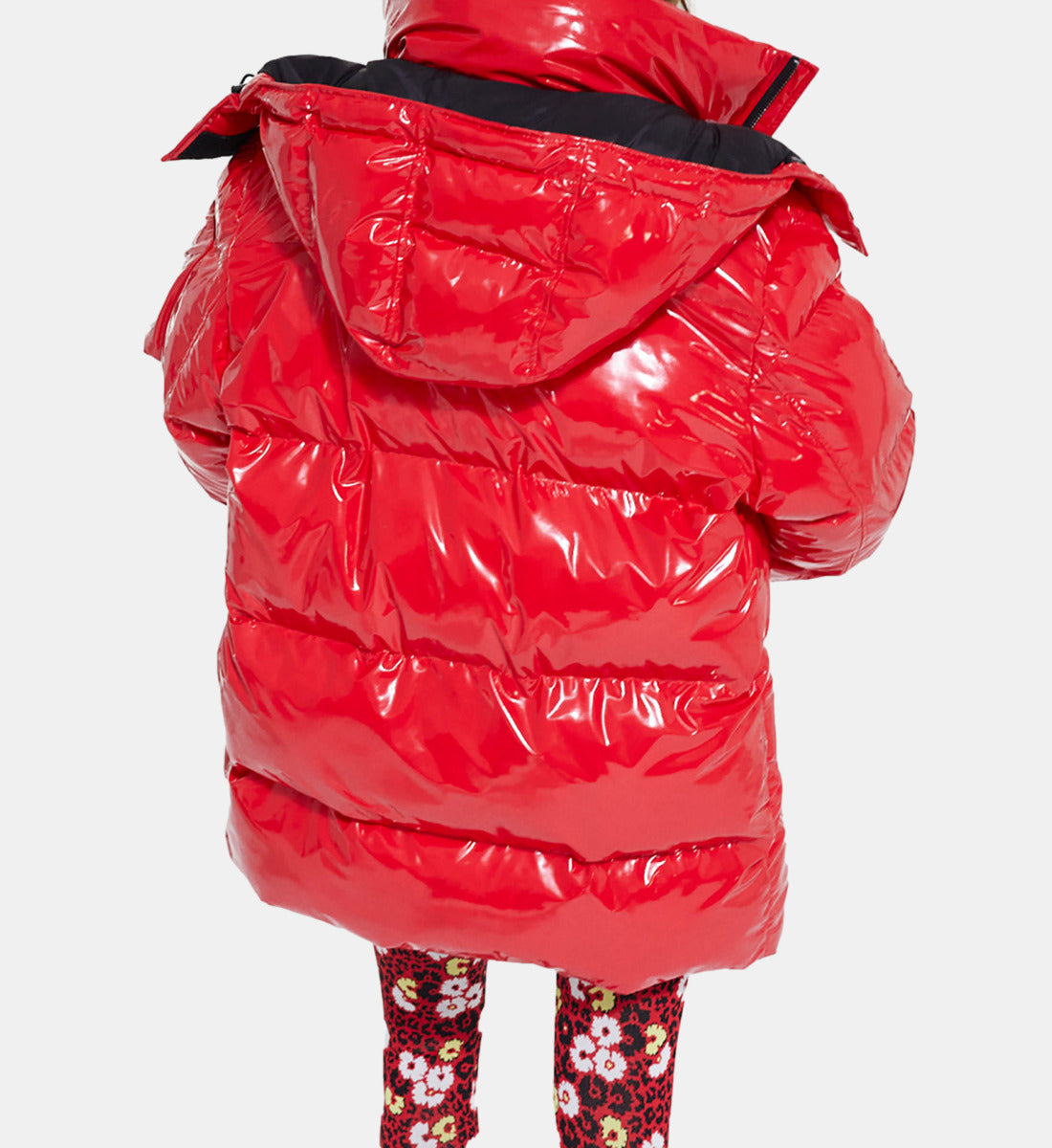 Oversized Vinyl Down Jacket With Straps And Logo | Women | Red