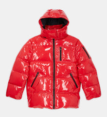 Oversized Vinyl Down Jacket With Straps And Logo | Women | Red