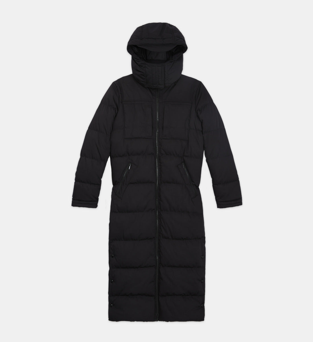 Long Down Jacket With Straps And Logo | Women | Black